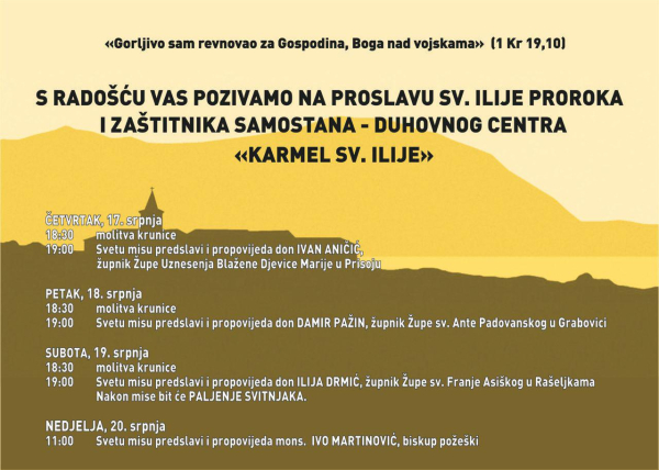 Pozivamo vas na proslavu sv. Ilije proroka na Karmel sv. Ilije