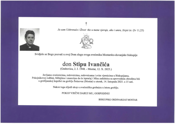 Preminuo don Stipe Ivančić